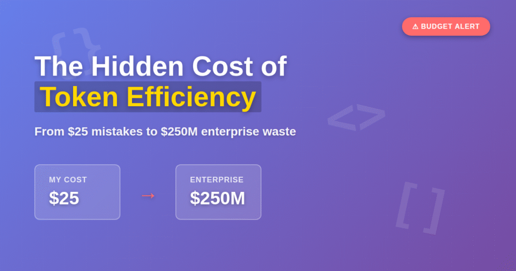 The Hidden Cost of Token Efficiency - Purple gradient featured image showing budget alert with $250M enterprise token spending